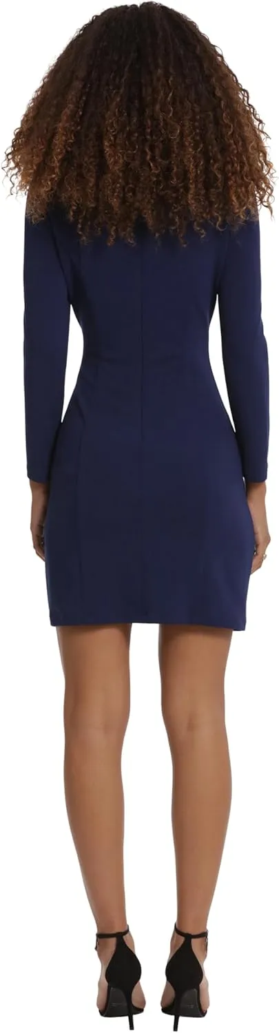 Donna Morgan Women's Long Sleeve Mock Neck Gathered Mini Dress