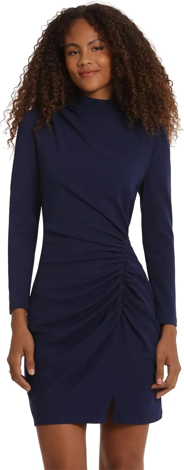 Donna Morgan Women's Long Sleeve Mock Neck Gathered Mini Dress