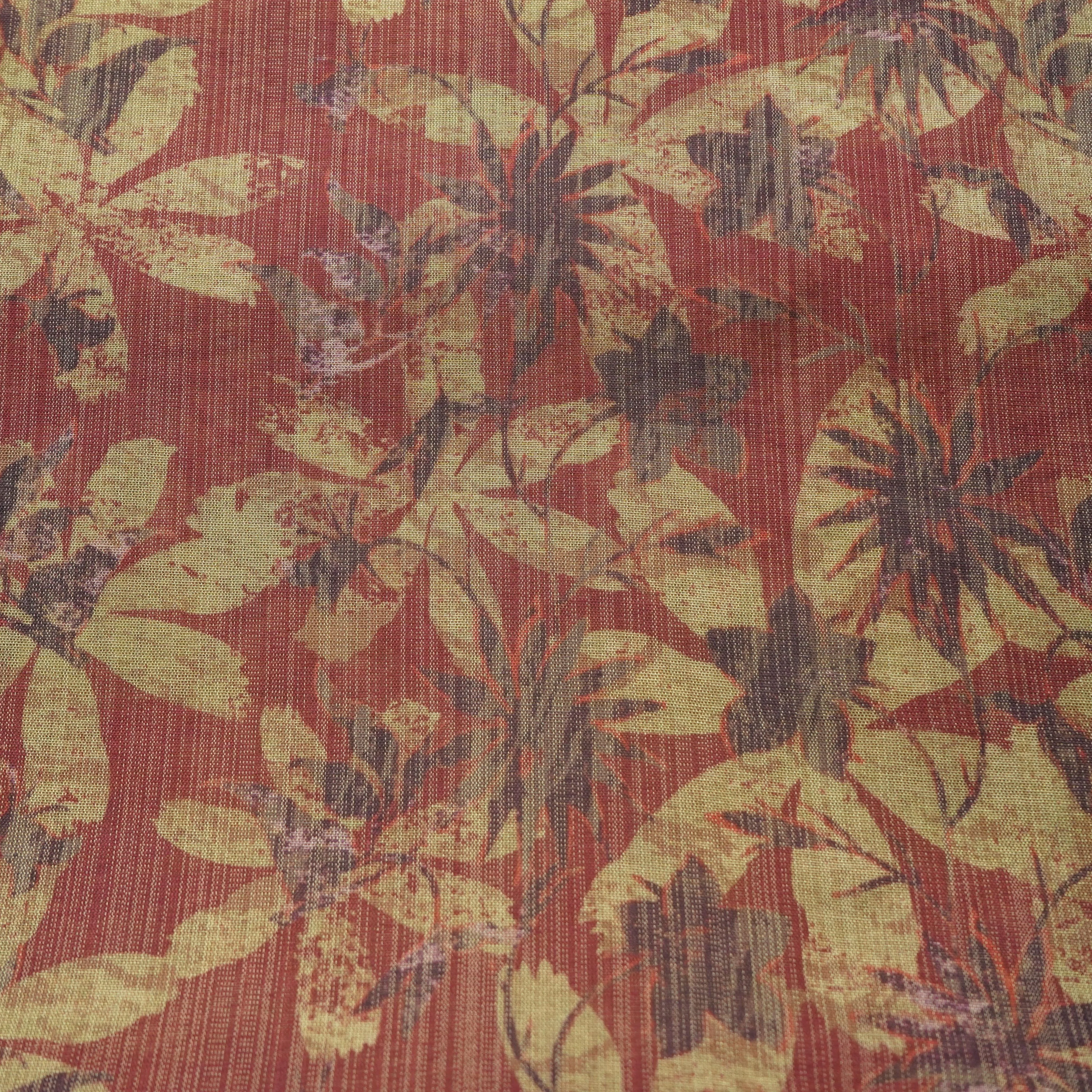 Dull Pink Floral Print Zari Organza Fabric