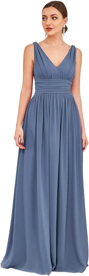 Ever-Pretty Womens Bridesmaid Dress V-Neck Sleeveless A Line Chiffon Floor Length Formal Dress 09016