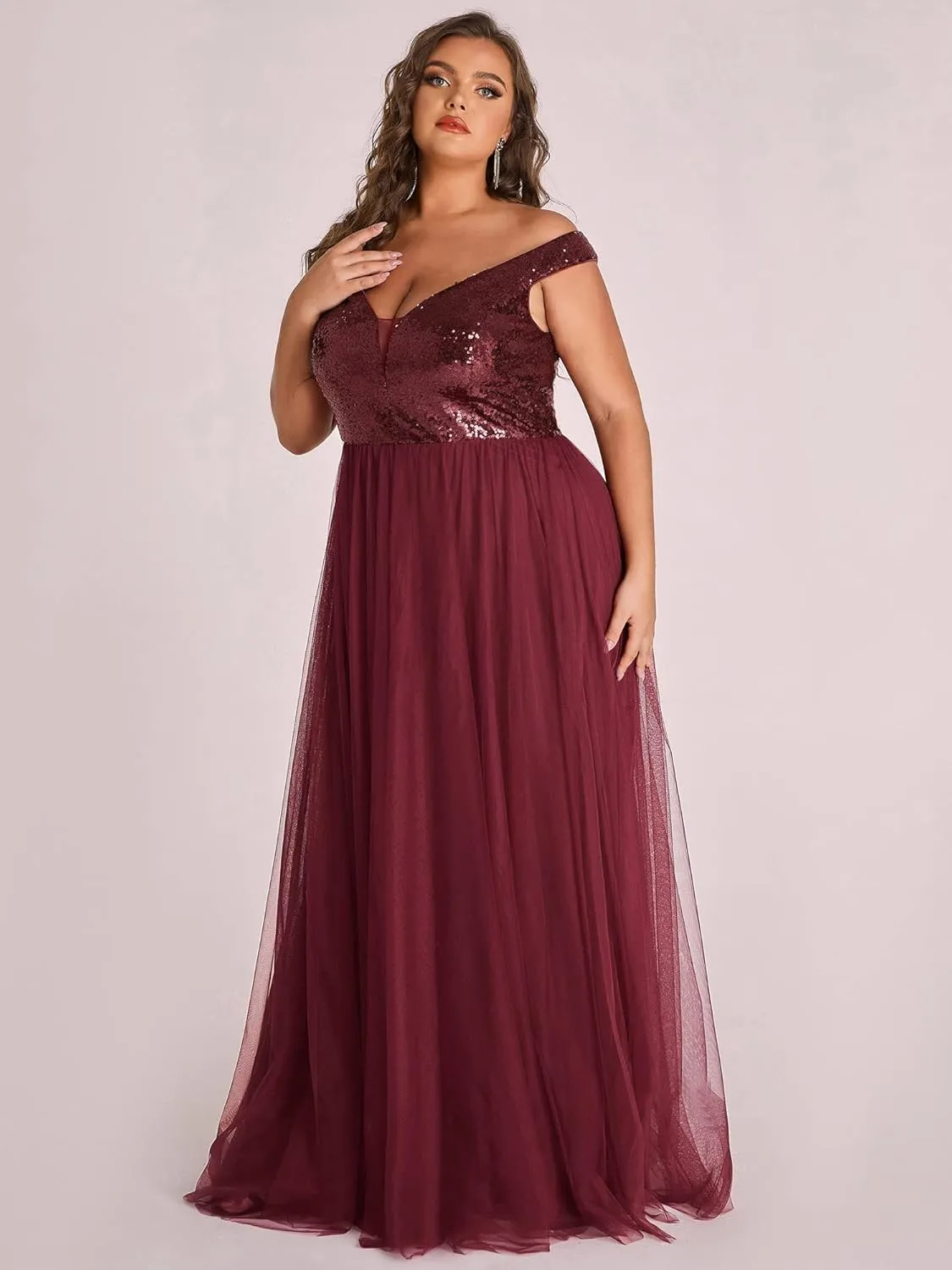 Ever-Pretty Women's Plus Size V Neck Sequin Tulle A Line Formal Evening Dress 0277-PZUSA
