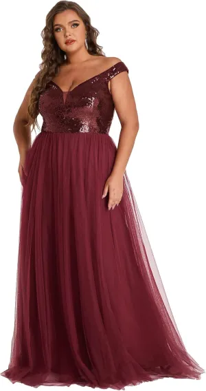 Ever-Pretty Women's Plus Size V Neck Sequin Tulle A Line Formal Evening Dress 0277-PZUSA