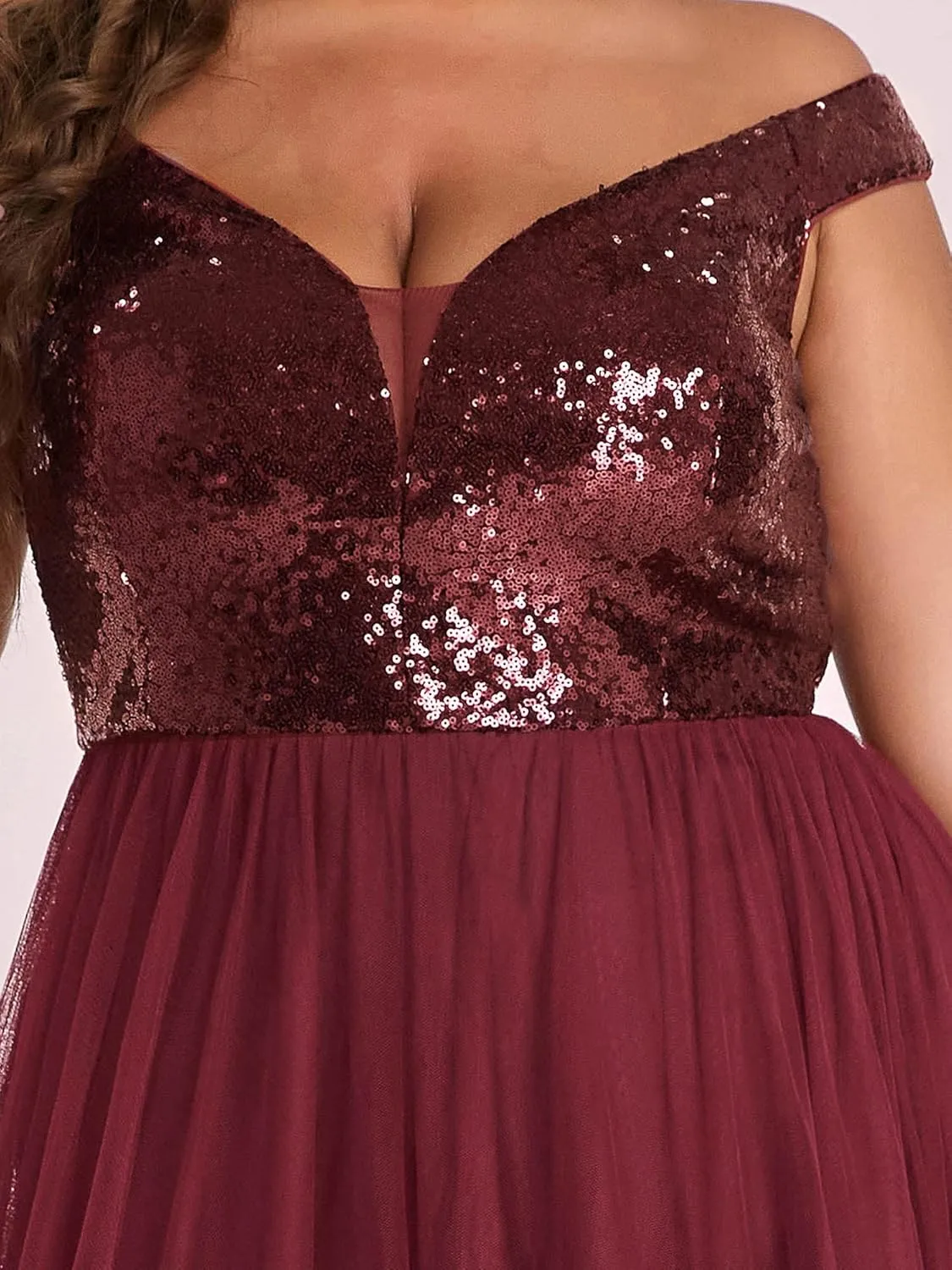 Ever-Pretty Women's Plus Size V Neck Sequin Tulle A Line Formal Evening Dress 0277-PZUSA