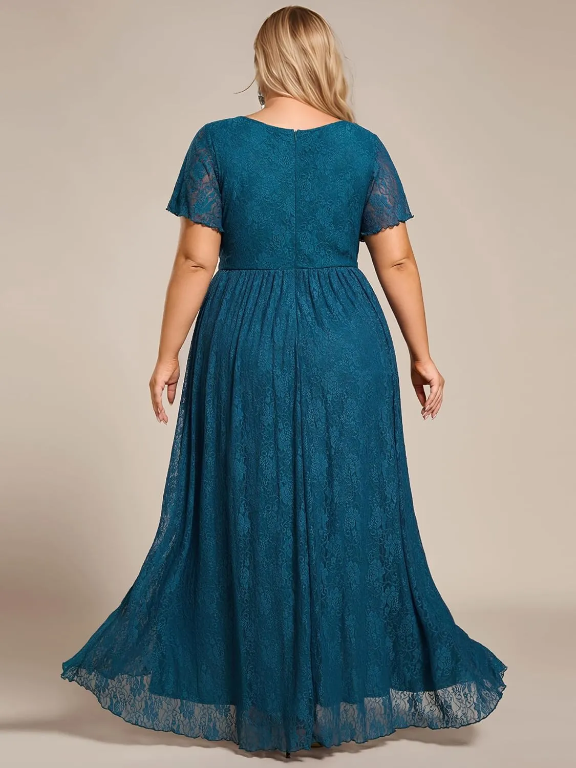 Ever-Pretty Women's V Neck Ruffles Sleeves High Low Lace Plus Size Summer Cocktail Party Wedding Guest Dresses 01489-DAPH