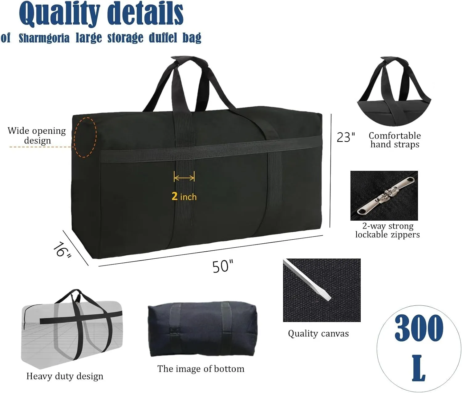 Extra Large Moving Bags Portable Canvas Storage Duffle Bag Great for Traveling, Camping, Moving College Dorm, Large Items Storage and More (Canvas 300L)