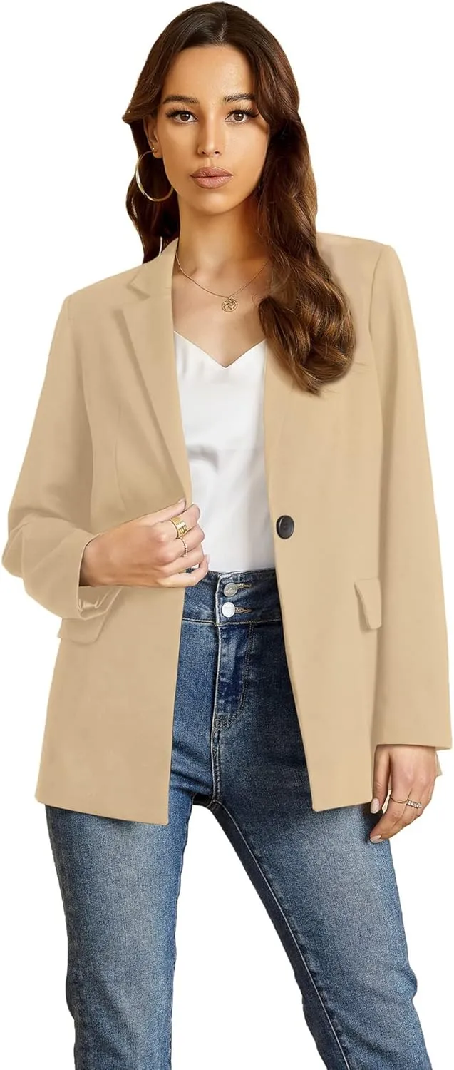 EXTRO&VERT Women Blazer Lightweight Long Sleeves Single Button Slim Casual Business Office Outfit