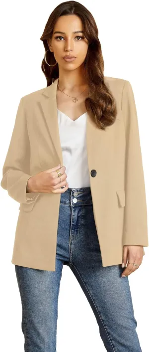 EXTRO&VERT Women Blazer Lightweight Long Sleeves Single Button Slim Casual Business Office Outfit