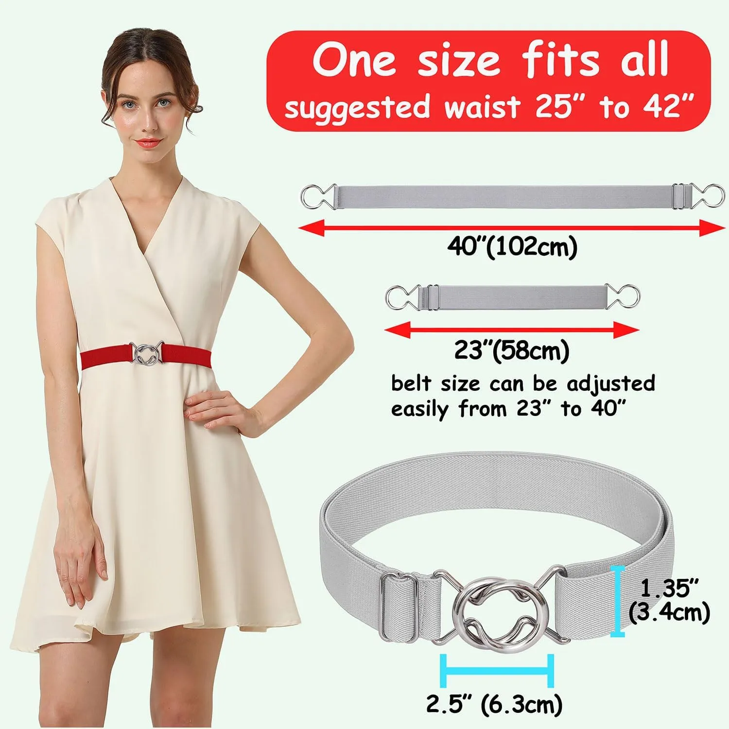 Falari Womens Stretch Belt Adjustable Web Belt Metal Buckle All Occasion Dress Belt