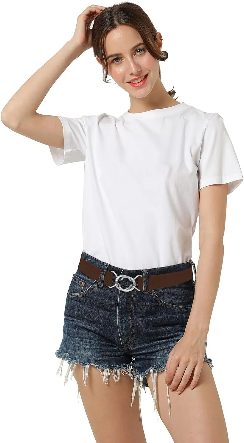 Falari Womens Stretch Belt Adjustable Web Belt Metal Buckle All Occasion Dress Belt