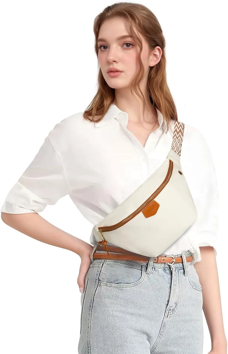 Fanny Pack Crossbody Bags for Women, Small Sling Bag, Vegan Leather Belt Chest Bum Bag, Checkered Designer Waist Pack Anti-Theft Travel Sport Camping Purse (white)