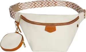 Fanny Pack Crossbody Bags for Women, Small Sling Bag, Vegan Leather Belt Chest Bum Bag, Checkered Designer Waist Pack Anti-Theft Travel Sport Camping Purse (white)