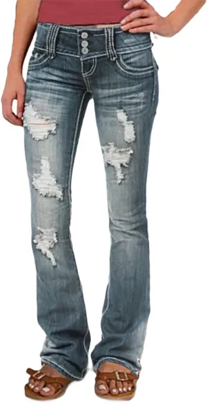 Flamingals Low Rise Ripped Bootcut Wide Leg Jeans for Women Stretchy Denim Pants