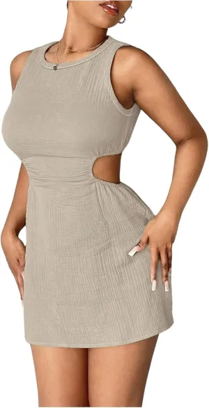 Floerns Women's Cut Out Sleeveless Tank Dress Crew Neck Bodycon Mini Dresses