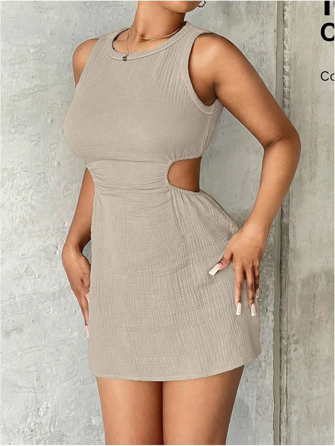Floerns Women's Cut Out Sleeveless Tank Dress Crew Neck Bodycon Mini Dresses