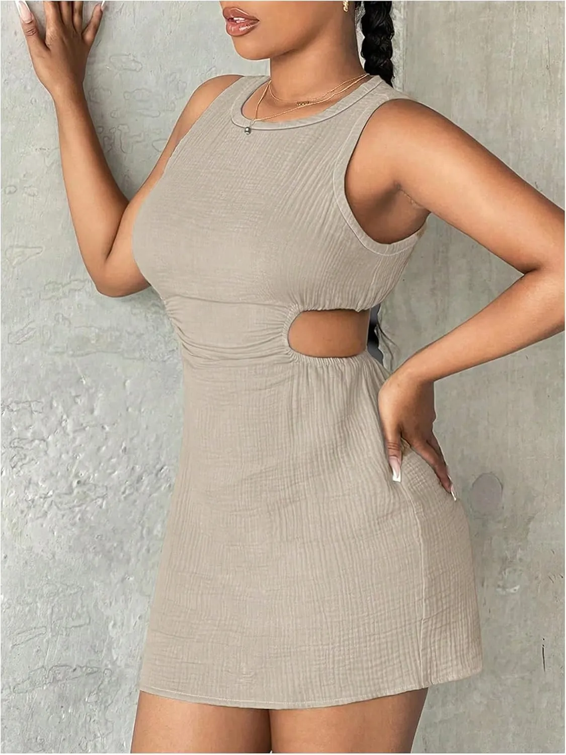 Floerns Women's Cut Out Sleeveless Tank Dress Crew Neck Bodycon Mini Dresses