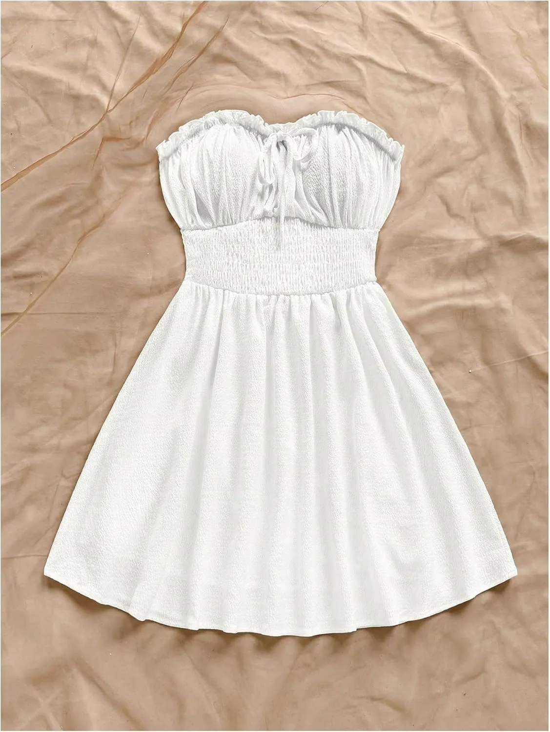 Floerns Women's Vacation Strapless Tube Dress Ruffle Hem A Line Mini Dresses