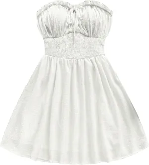 Floerns Women's Vacation Strapless Tube Dress Ruffle Hem A Line Mini Dresses