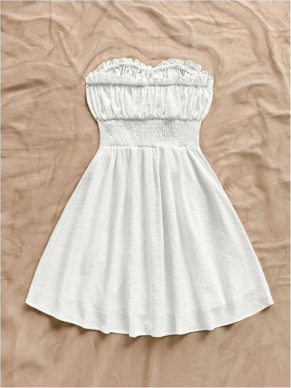 Floerns Women's Vacation Strapless Tube Dress Ruffle Hem A Line Mini Dresses