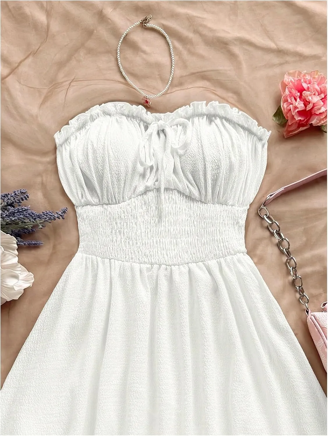 Floerns Women's Vacation Strapless Tube Dress Ruffle Hem A Line Mini Dresses