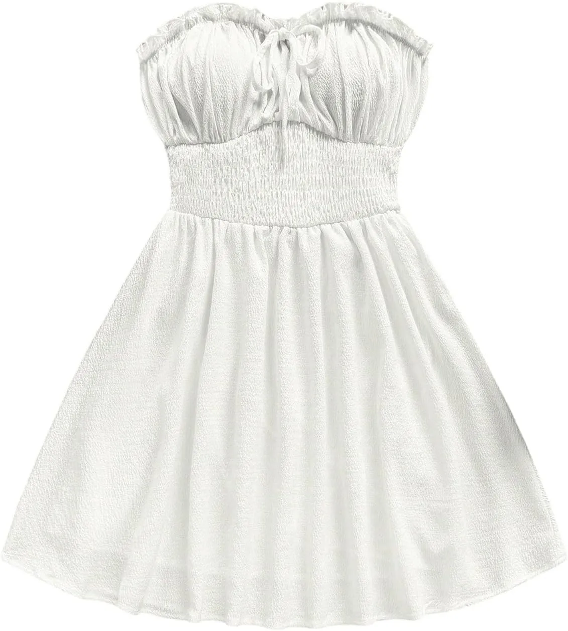 Floerns Women's Vacation Strapless Tube Dress Ruffle Hem A Line Mini Dresses