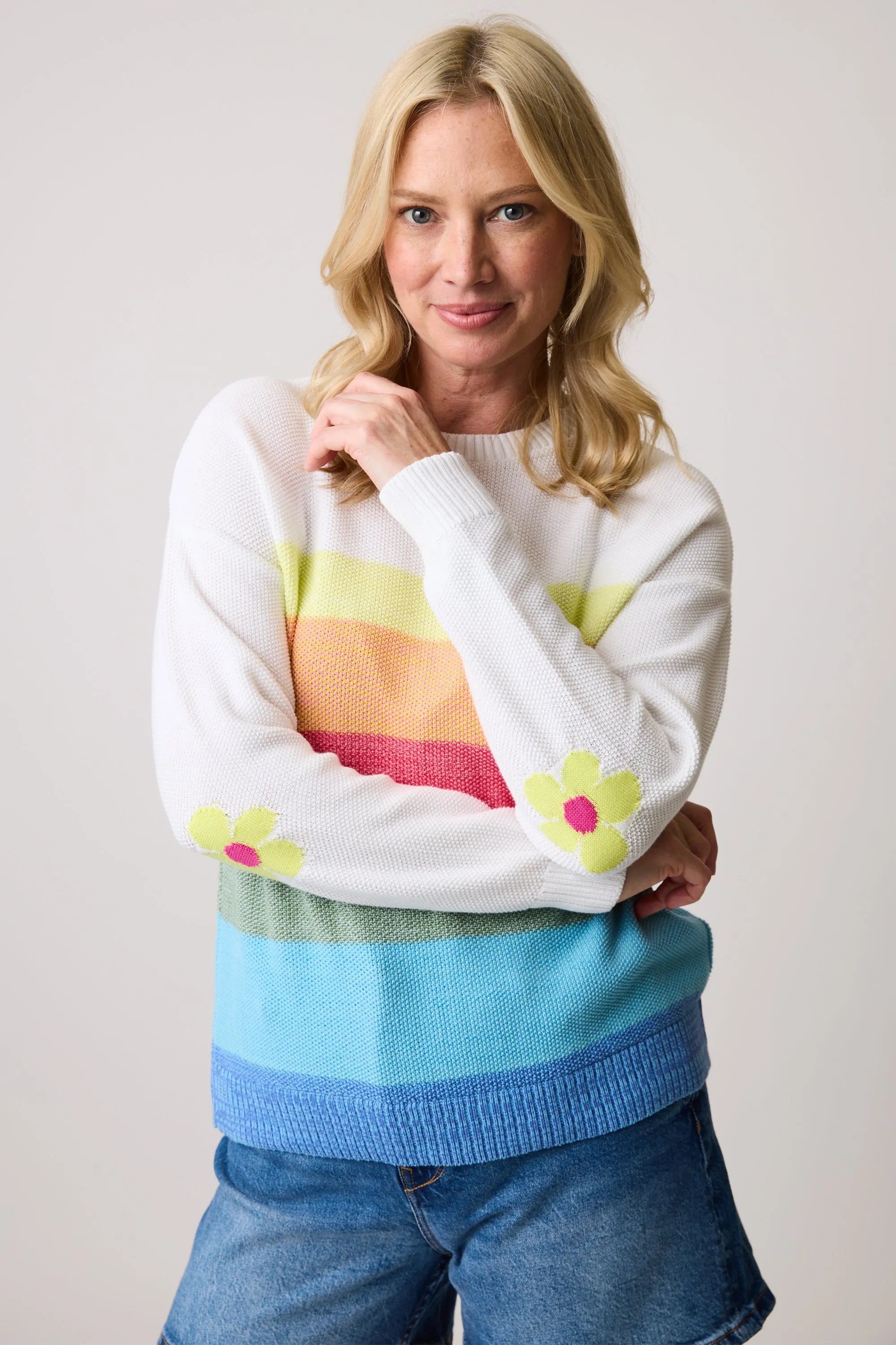 FLOWER POWER STRIPE SWEATER TOP