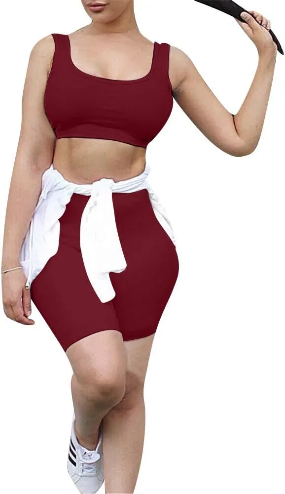 GOBLES Women's Sexy Bodycon Tank Crop Top Shorts Sets Club 2 Piece Outfits