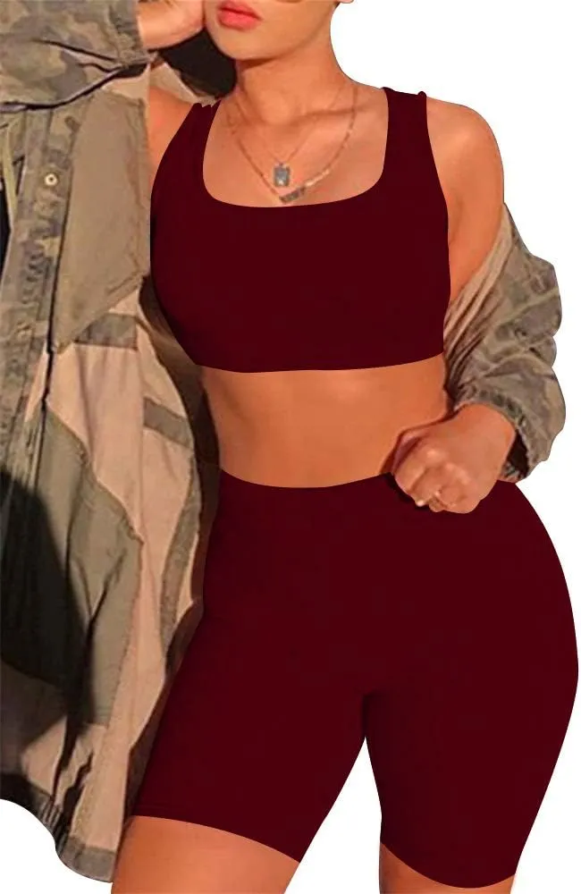 GOBLES Women's Sexy Bodycon Tank Crop Top Shorts Sets Club 2 Piece Outfits