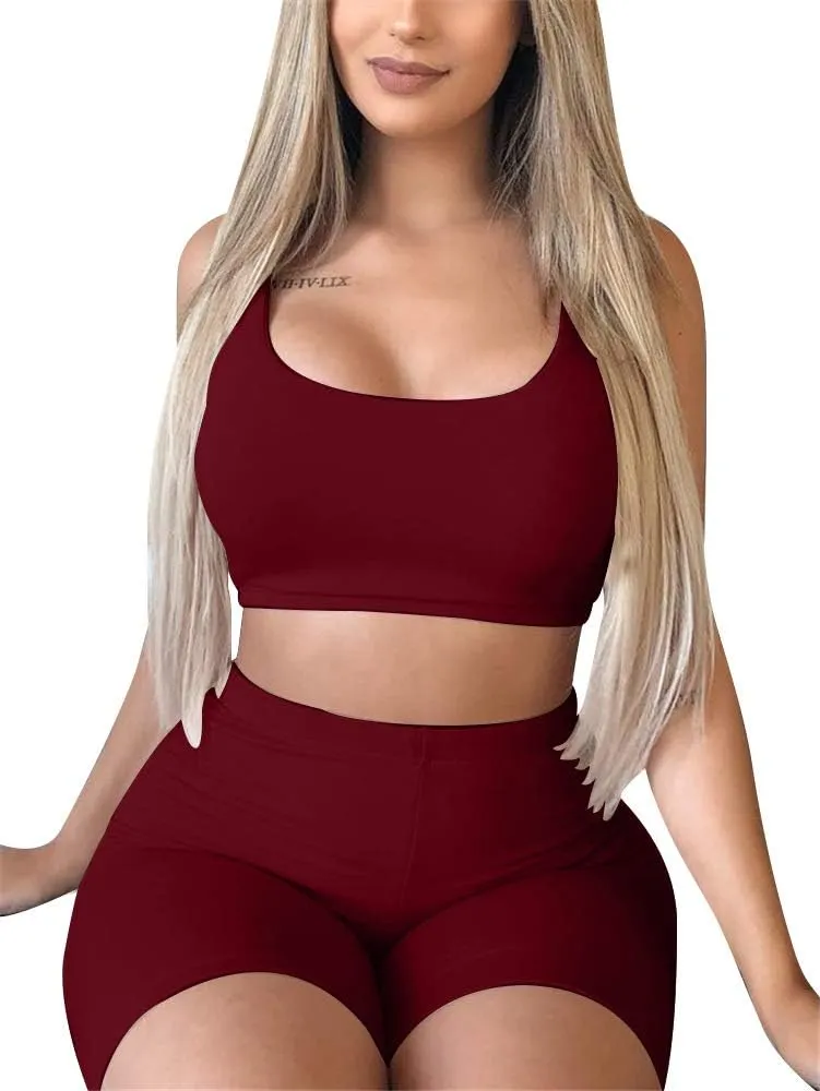GOBLES Women's Sexy Bodycon Tank Crop Top Shorts Sets Club 2 Piece Outfits