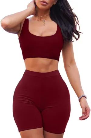 GOBLES Women's Sexy Bodycon Tank Crop Top Shorts Sets Club 2 Piece Outfits
