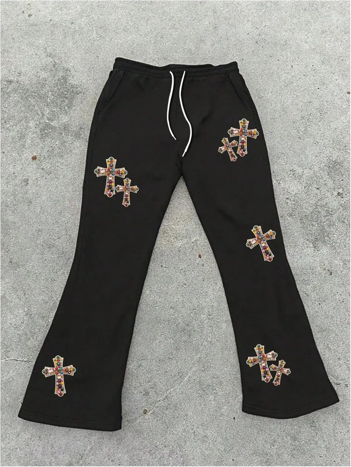 GORGLITTER Men's Letter Graphic Drawstring Waist Pants Stacked Flared Cool Sweatpants with Pockets