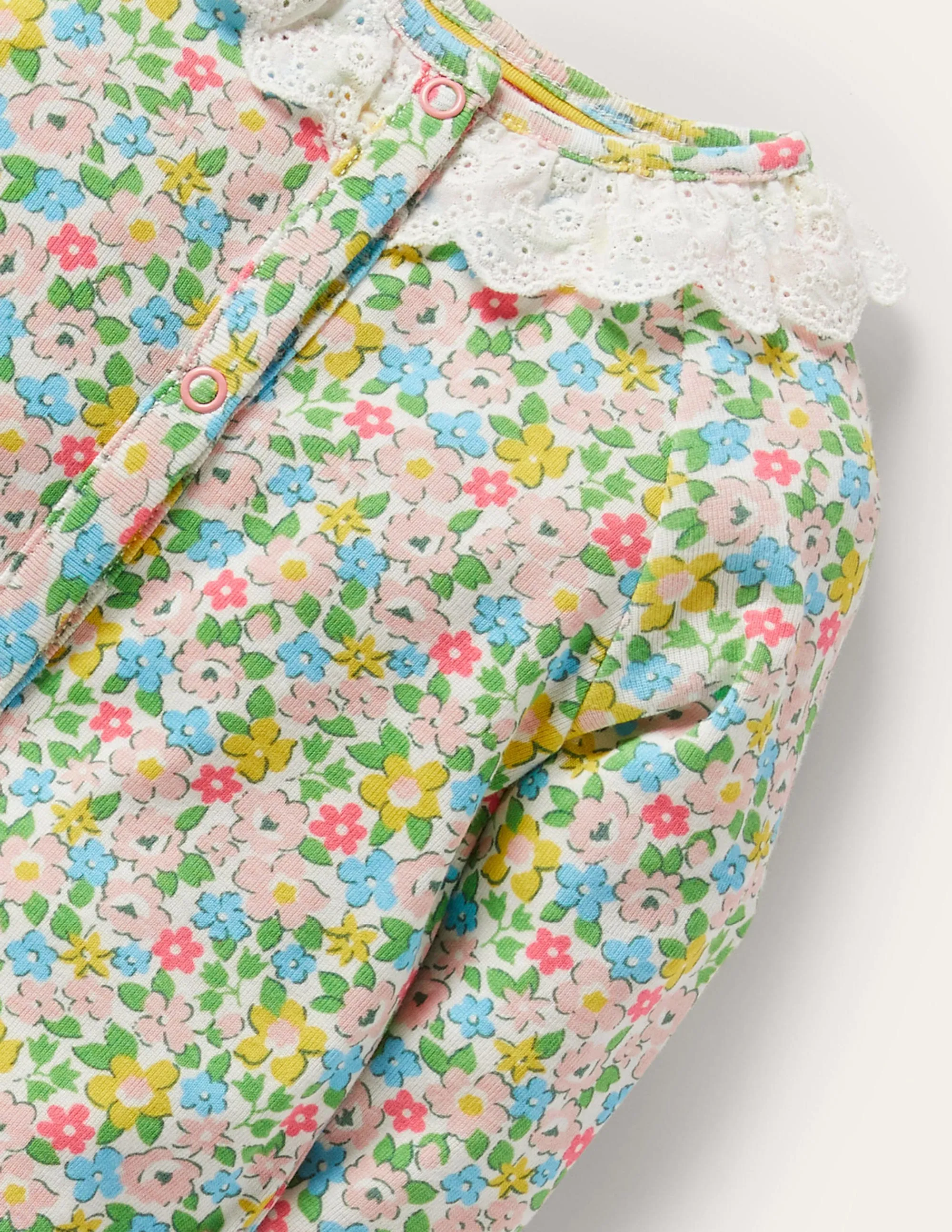 GOTS Organic Ruffle Romper-Aqua Spring Floral
