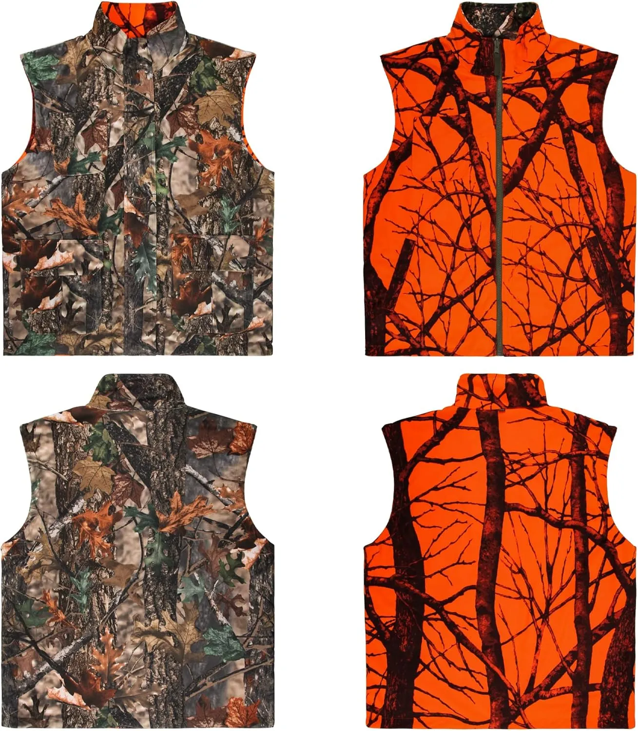 GUGULUZA Camo and Orange Hunting Reversible Vest, Game Vest Jacket for Hunting Camping (M-4XL)