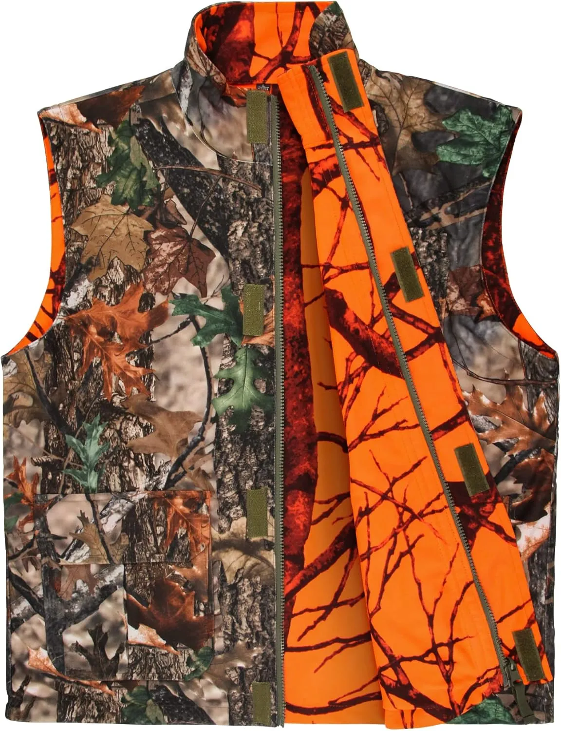 GUGULUZA Camo and Orange Hunting Reversible Vest, Game Vest Jacket for Hunting Camping (M-4XL)