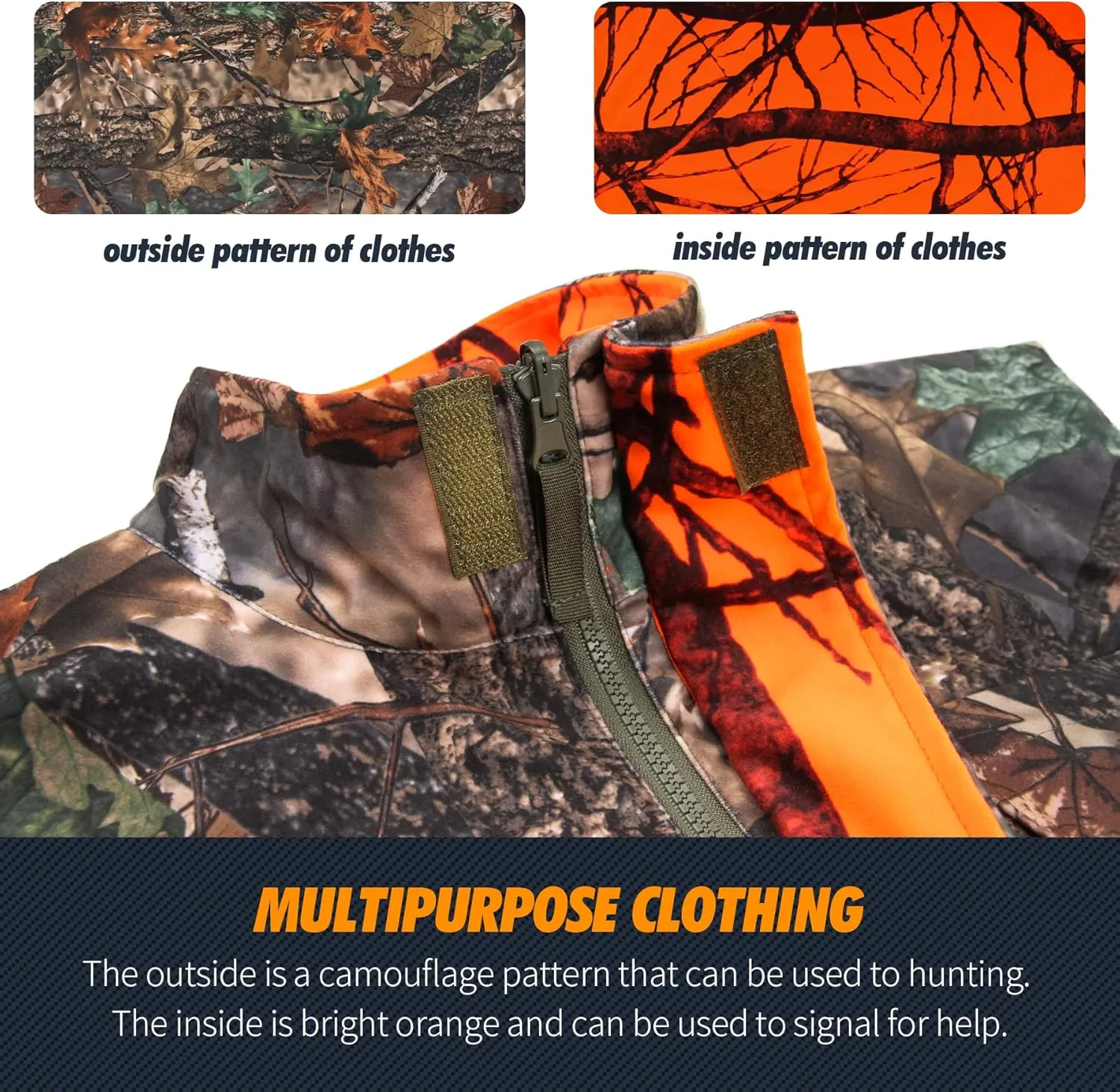 GUGULUZA Camo and Orange Hunting Reversible Vest, Game Vest Jacket for Hunting Camping (M-4XL)