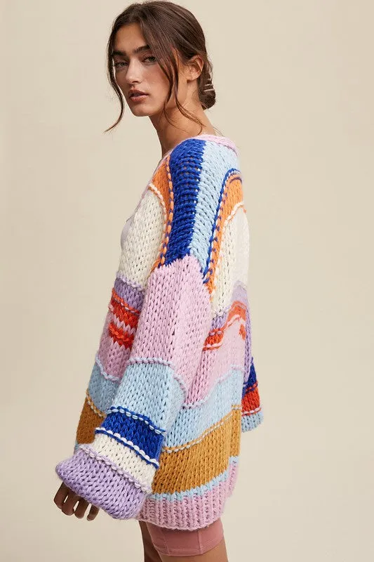 Hand Knit Striped Cardigan