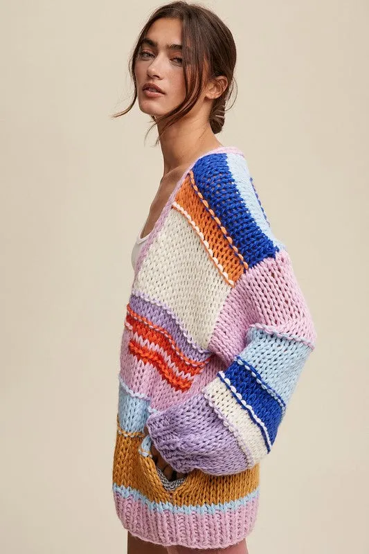Hand Knit Striped Cardigan