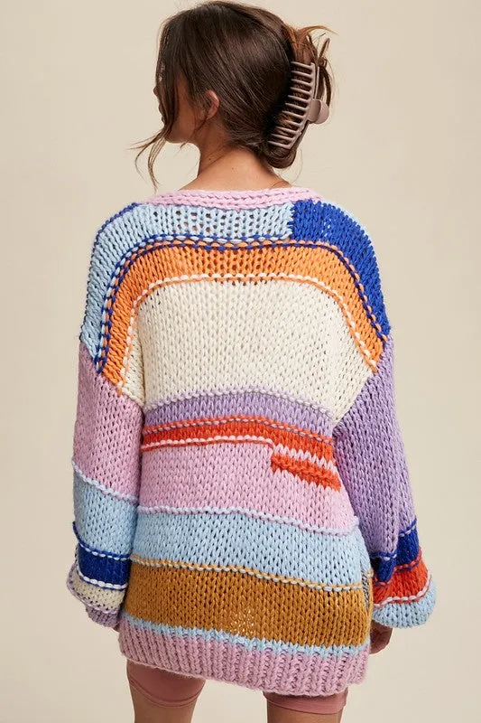 Hand Knit Striped Cardigan