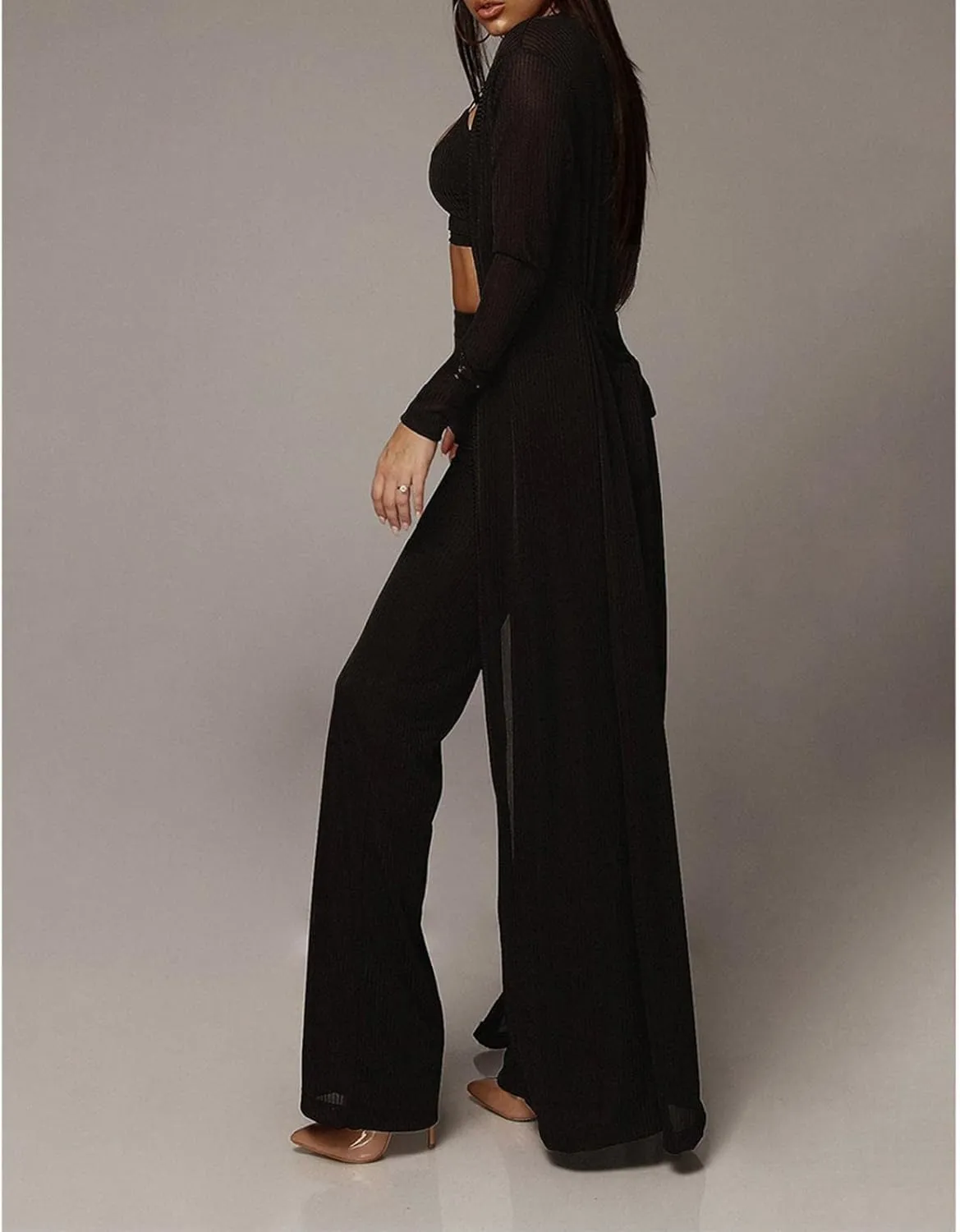 HANMAX Women's Tracksuit Winter Autumn Knitted Long-sleeved Blazer Coat Tank Long Pants Three Piece Sets Outfit