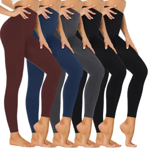 Hi Clasmix 5 Pack Super Soft Leggings for Women Pack-High Waisted Tummy Control Workout Yoga Running Gym Fitness Active Pants