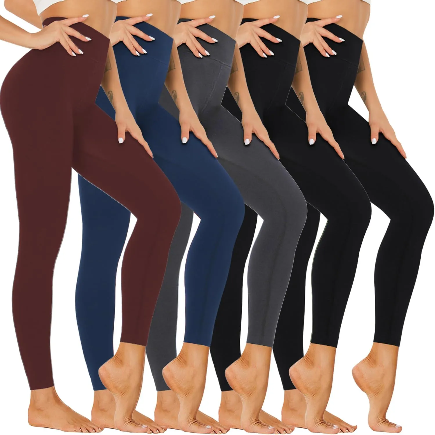 Hi Clasmix 5 Pack Super Soft Leggings for Women Pack-High Waisted Tummy Control Workout Yoga Running Gym Fitness Active Pants