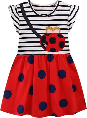 HILEELANG Toddler Girls Short Sleeve Dress Easter Cotton Casual Summer Appliques Shirt Jersey Dresses