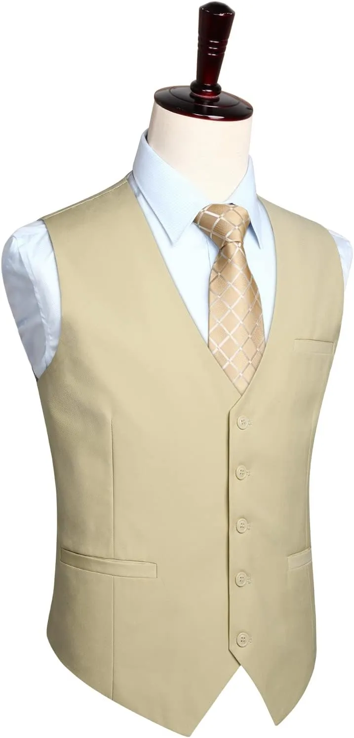 HISDERN Men's Suit Vest Business Formal Dress Waistcoat Vest with 3 Pockets for Suit or Tuxedo Slim Fit
