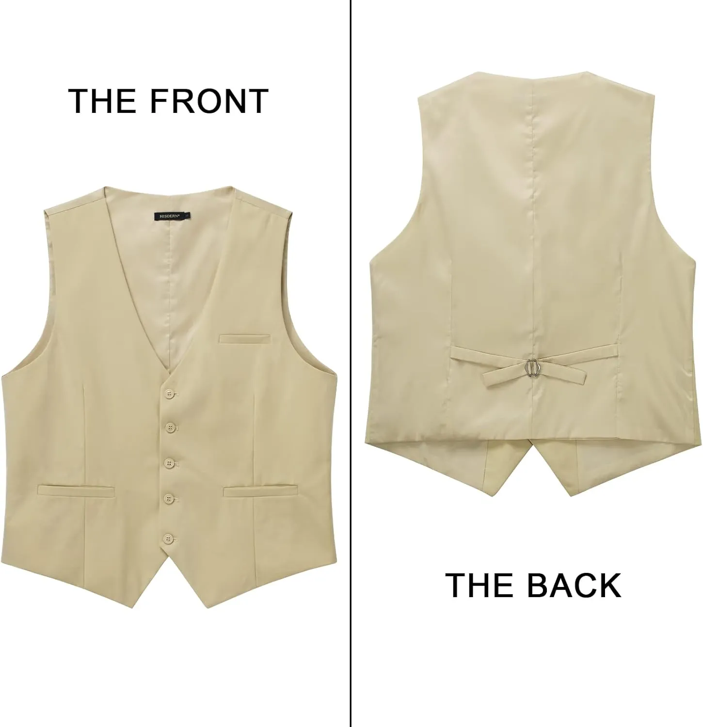 HISDERN Men's Suit Vest Business Formal Dress Waistcoat Vest with 3 Pockets for Suit or Tuxedo Slim Fit