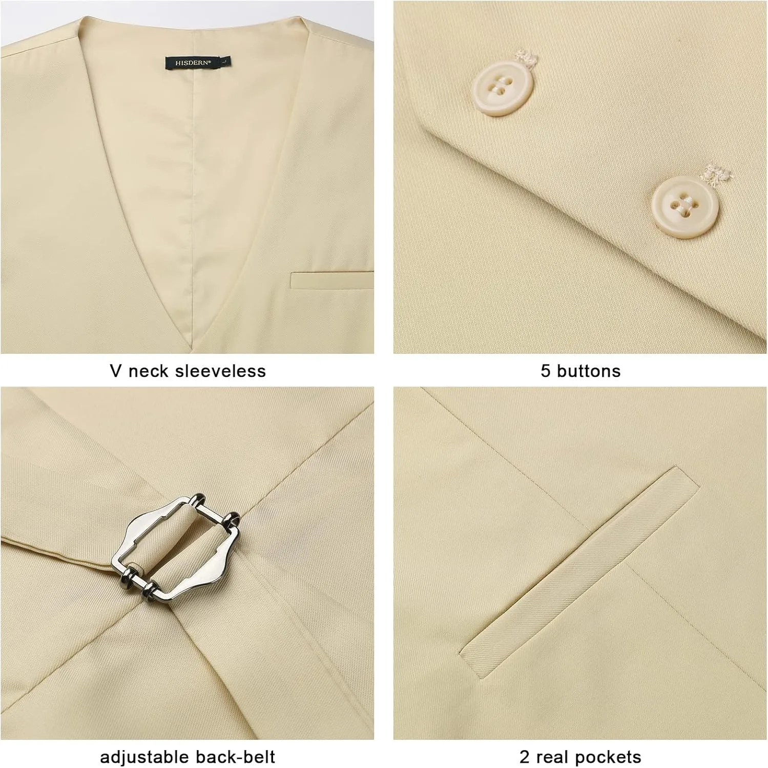 HISDERN Men's Suit Vest Business Formal Dress Waistcoat Vest with 3 Pockets for Suit or Tuxedo Slim Fit