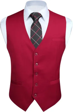 HISDERN Men's Suit Vest Business Formal Dress Waistcoat Vest with 3 Pockets for Suit or Tuxedo Slim Fit