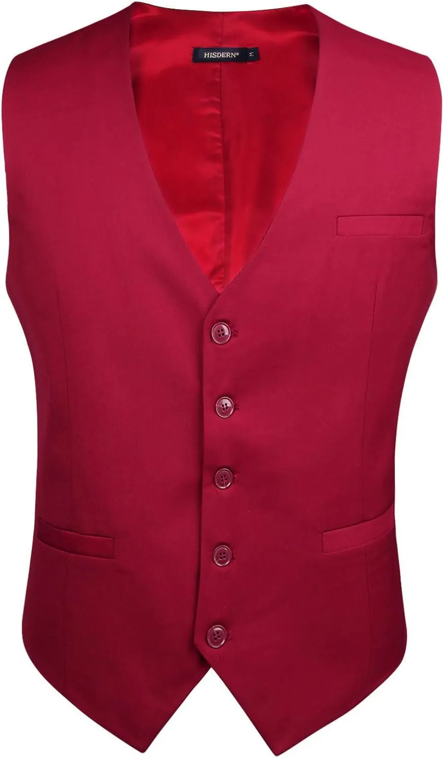 HISDERN Men's Suit Vest Business Formal Dress Waistcoat Vest with 3 Pockets for Suit or Tuxedo Slim Fit