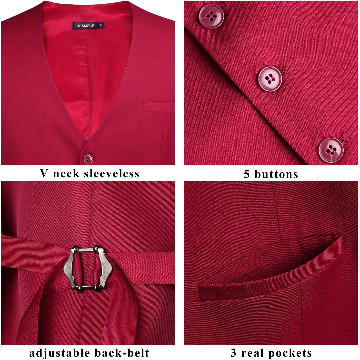 HISDERN Men's Suit Vest Business Formal Dress Waistcoat Vest with 3 Pockets for Suit or Tuxedo Slim Fit