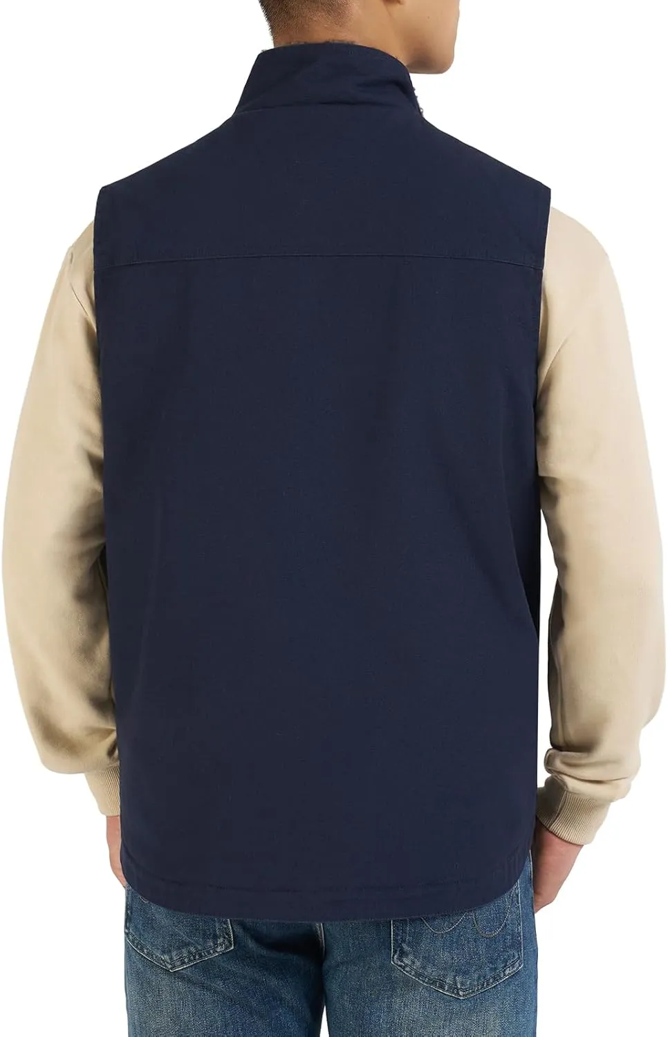 HISEA Men's Washed Duck Sherpa-Lined Vest, Mens Loose Fit Winter Insulated Canvas Workwear Mock-Neck Vest