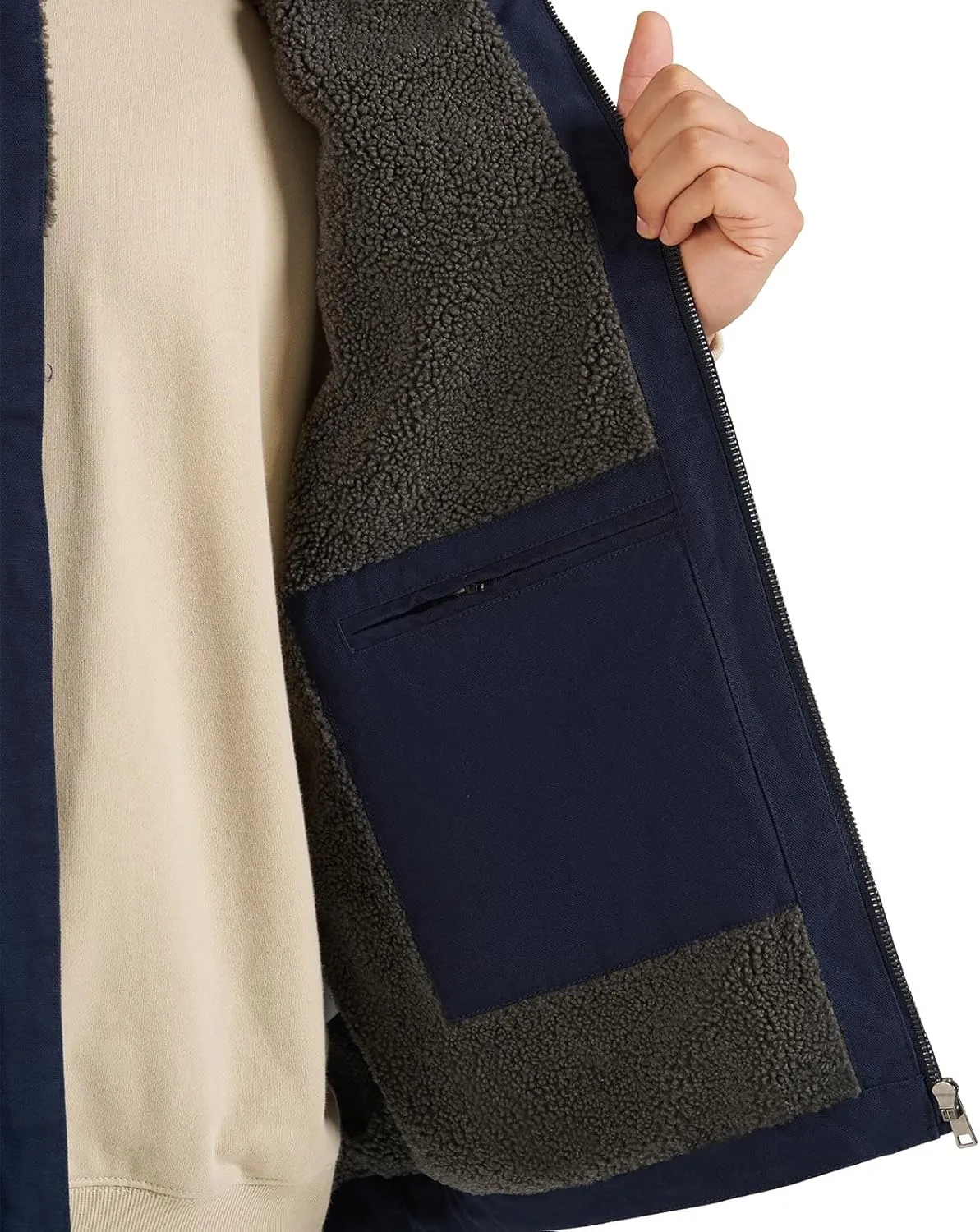 HISEA Men's Washed Duck Sherpa-Lined Vest, Mens Loose Fit Winter Insulated Canvas Workwear Mock-Neck Vest