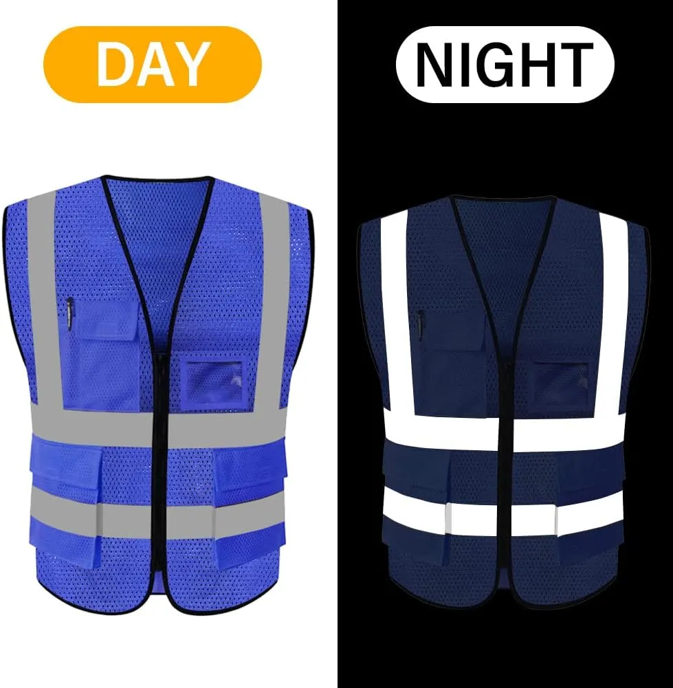 HYCOPROT High Visibility Mesh Safety Reflective Vest with Pockets and Zipper, Meets ANSI/ISEA Standards